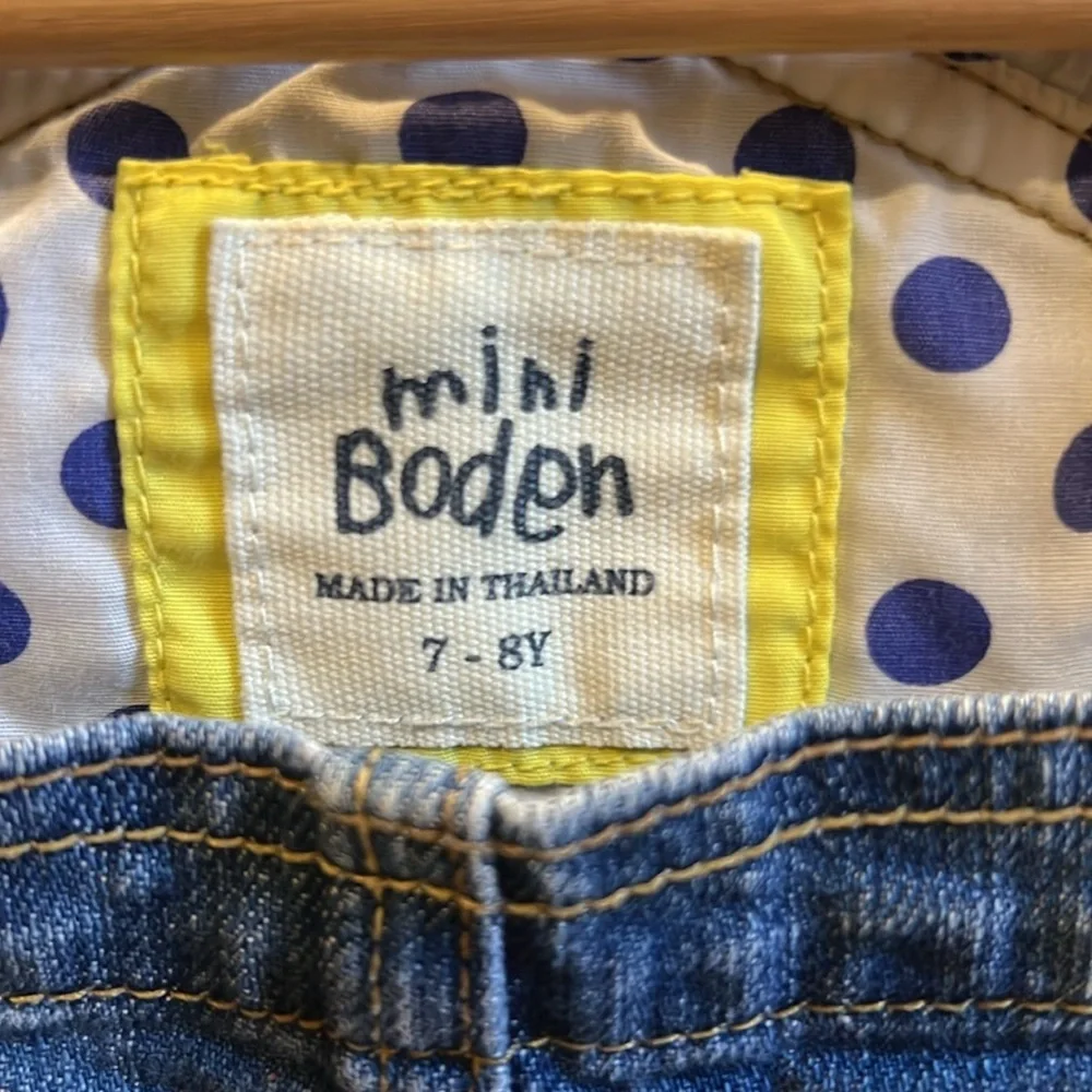 Mini Boden Girls Denim Dress Jumper Heart Pockets Girls - Picture 4 of 5